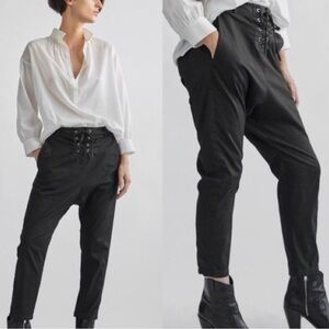 NILI LOTAN Avery Paris Pants Drop Crotch Crop Lace Up Black Size 0